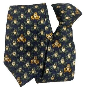 Clip On Boy's Silk Neck Tie Navy Frogs Green Gold Prince Frog Easter Outfit